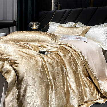 Gold White Luxury European Palace Satin Jacquard Egyptian Cotton 1000TC Duvet Cover Bedding Set